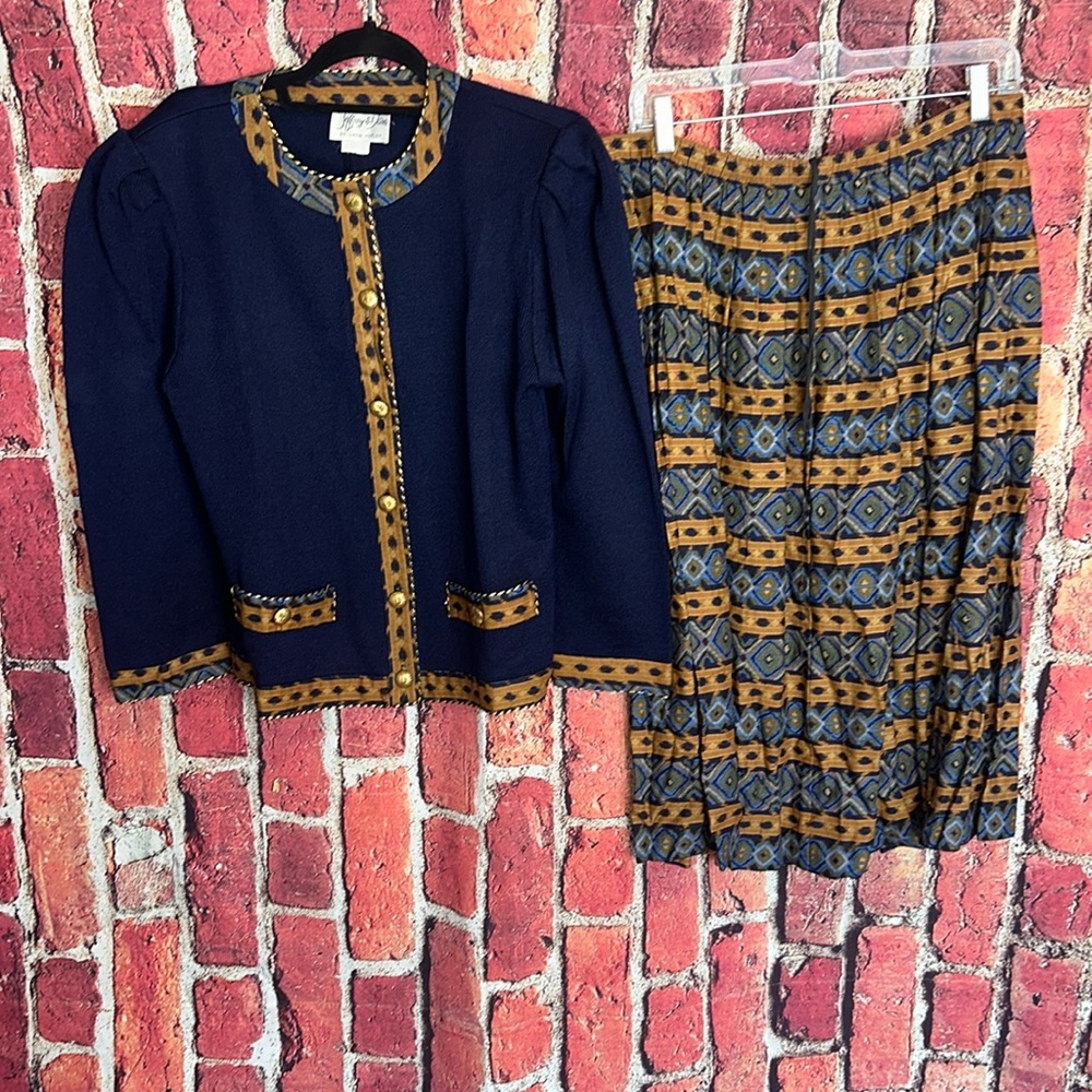 Jeffrey & Dara by Linda Hurley Vintage Navy Skirt & Jacket Set size 9/10